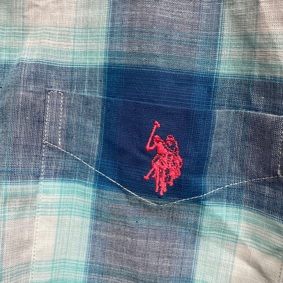 NWT US POLO ASSN Casual Shirt Button Down ~ White / Blue Plaid Medium - Picture 4 of 7